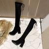High Heel Boots Skinny Elastic Boots Fleece Women's Boots Long Boots Women's Over Knee Thick Heel Skinny Boots 2025 Autumn and Winter