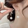 Delicate Bowknot Drop Earrings Fashion Long Tassels Sweet Pearl Earrings Crystal Bows Ear Pendant for Women Jewelry Gift