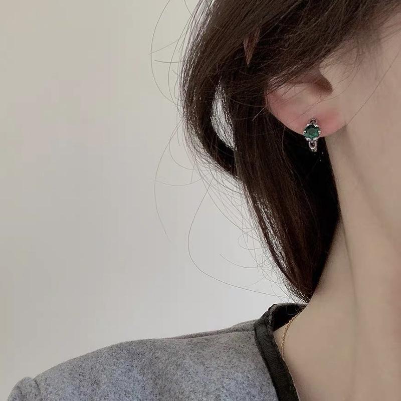 Зеленые бриллиантовые серьги-пряжки, женская мода, простые, темпераментные, ретро, оливково-зеленые серьги, серьги во французском стиле, холодный ветер