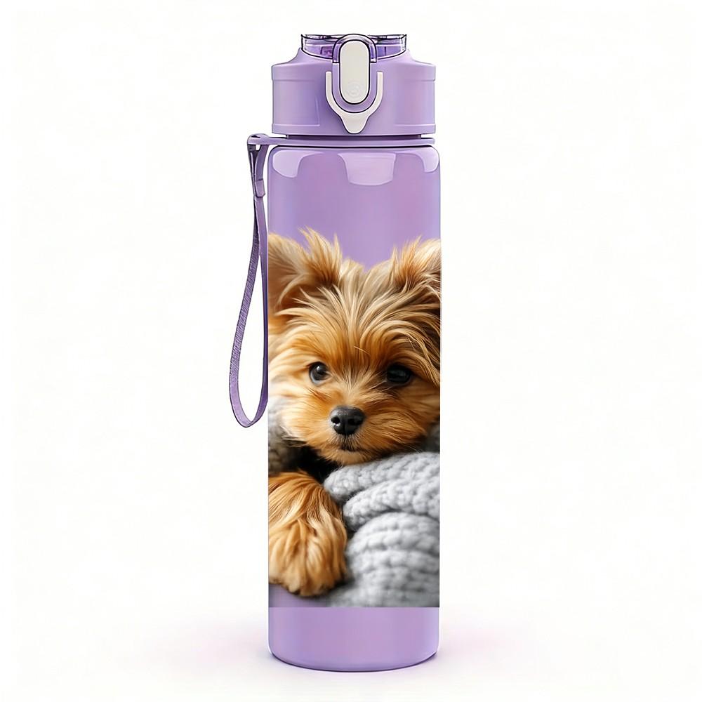 1PC Terrier Puppy Under Knit Blanket Print 750ml Color Plastic Sports Water Bottle Leakproof Flip Straw Lid Suitable for Sports Office Home Use