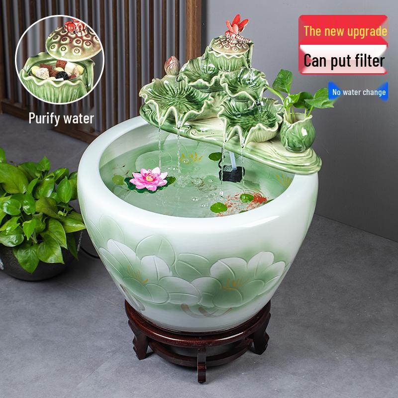 Цзиндэчжэньский аквариум для золотых рыбок: Напольный керамический водный объект для балкона, офиса или гостиной.