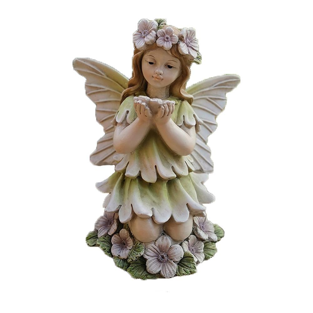 Crafts Resin Flower Fairy Statue Antique Cute Angel Sculpture Handmade Exquisite Garden Miniature Figurine Festive Atmosphere