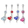 Shiny Rhinestone Dangle Love Heart Barbell Navel Belly Bar Button Ring Piercing