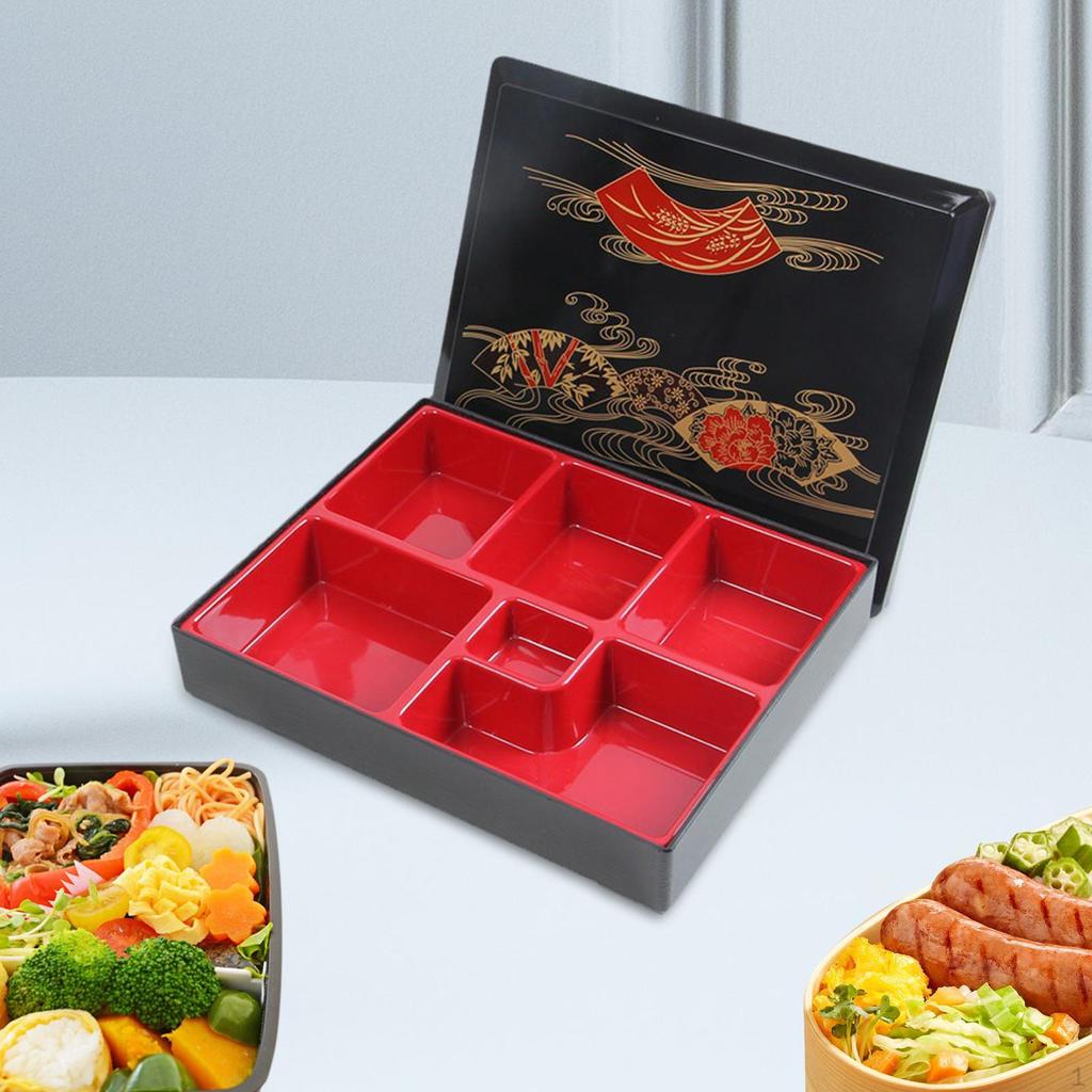 Японский бенто-бокс для обеда, красный и черный, 6 отсеков, контейнер для еды, сервировочное блюдо для ресторана