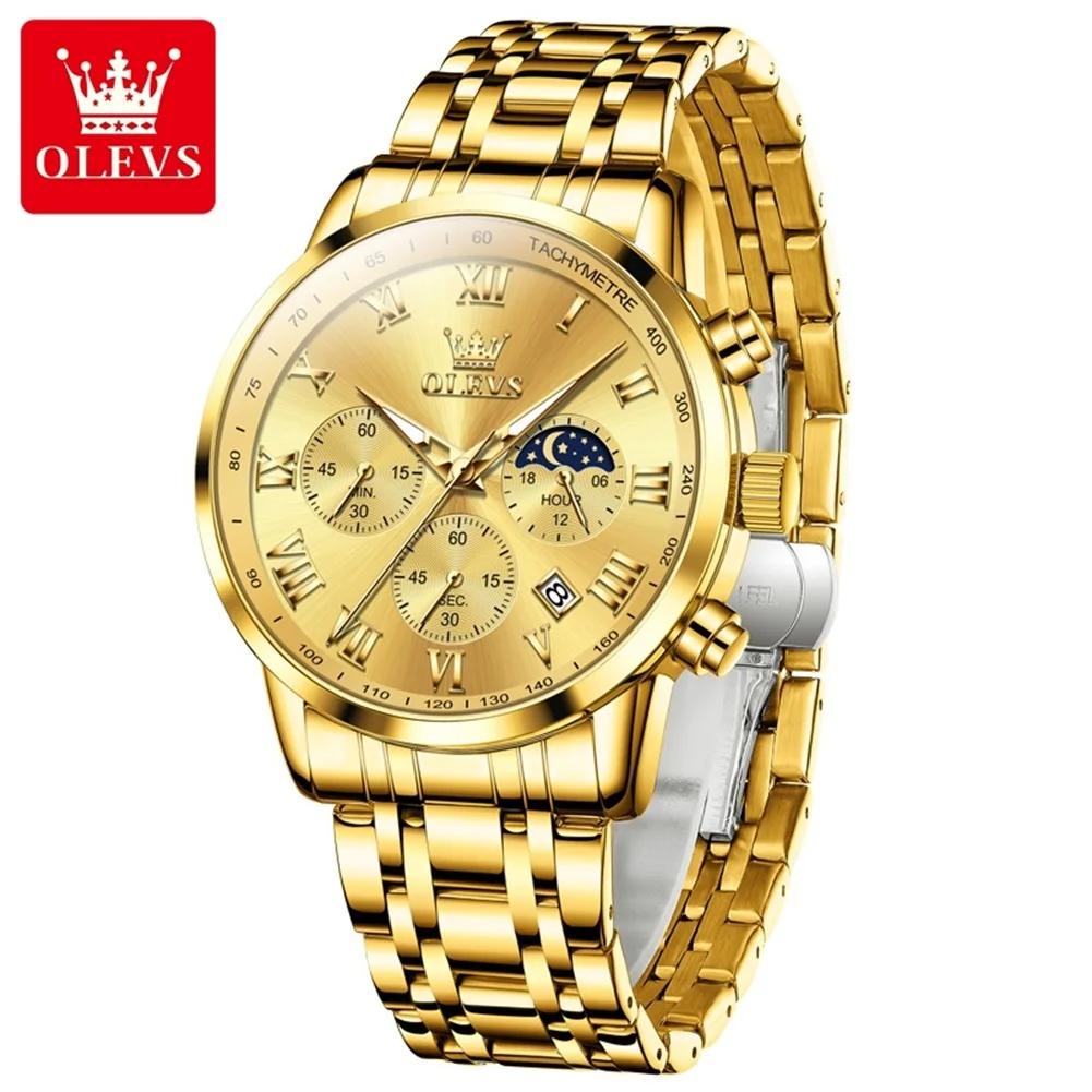 Multifunctional Men's Watches Chronograph Quartz Watch Moon Phase Calendar Luminous Waterproof Watch for Men