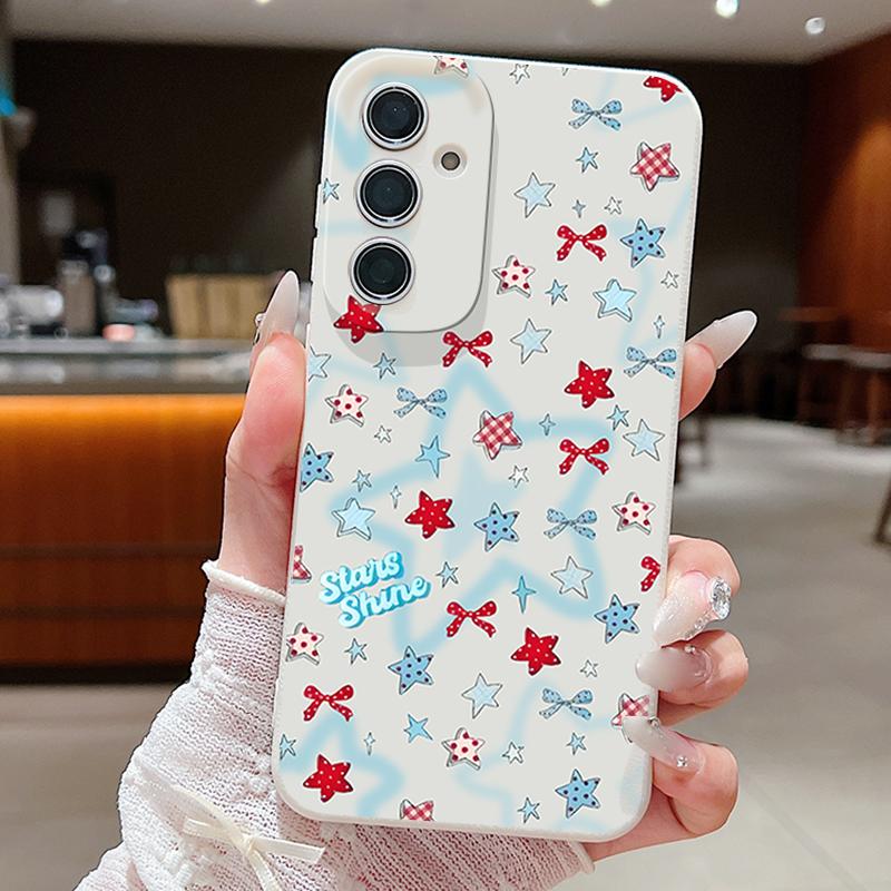 Чехол со звездочками и бантами для Samsung Galaxy A57 A37 A17 A56 A36 A26 A16 A55 A35 A15 A54 A34 A14 5G Силиконовый чехол с текстурой кожи