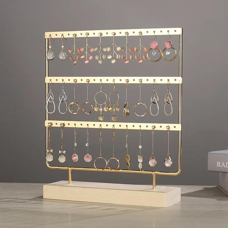 3-уровневый держатель для сережек с 72 отверстиями, металлический 3-слойный органайзер для хранения ювелирных изделий, деревянная подставка, подставка для ушей, подставка для ушей, подарок