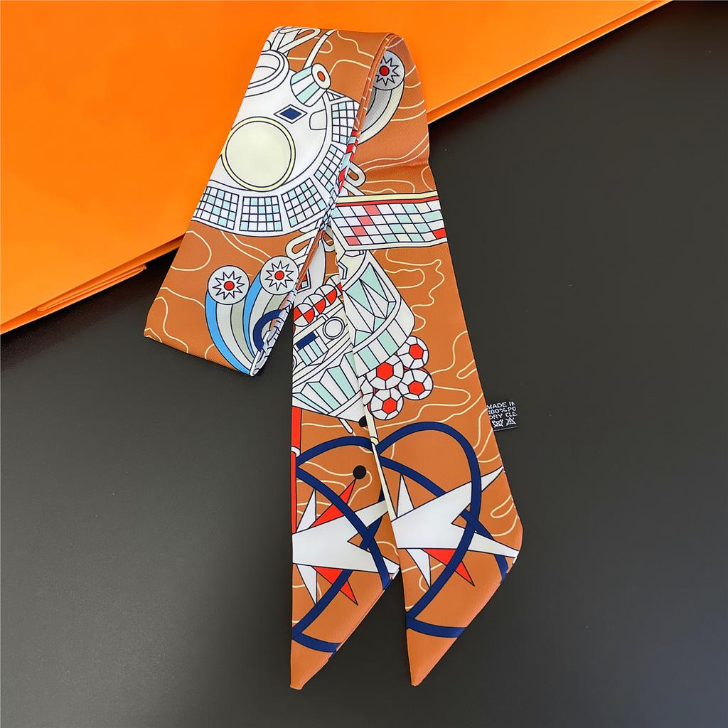 2024 Бренд Дизайн Клетчатый Шелковый Шарф Роскошный Шарф Женский Фуляр Узкая Сумка Шарфы Шейный Платок Для Женщин Модная Повязка На Голову Для Волос