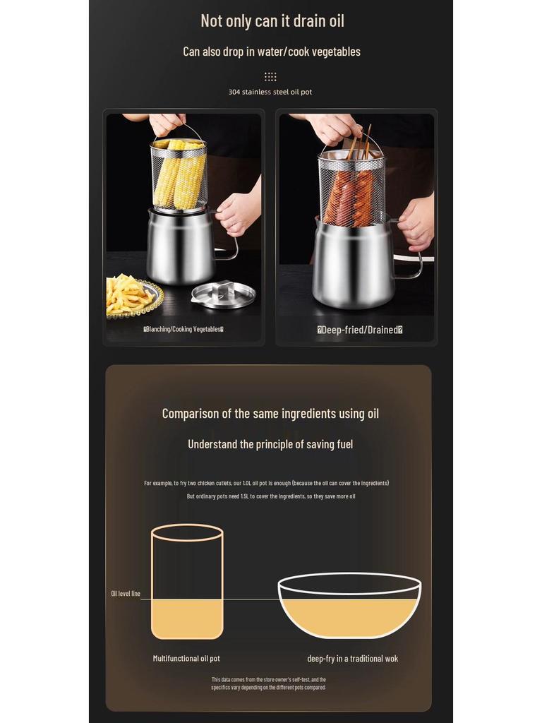 304 Stainless Steel Oil Filter Pot with Screen - Large Capacity Oil Storage and Residue Filtering Bottle