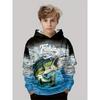 Children's Fishing Pattern 3D Digital Printing, Boys' Hip Hop Personality Hooded Sweatshirt