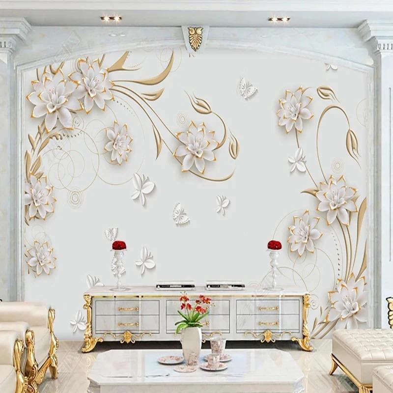 3D рельефные цветочные фрески с изображением бабочек, обои с европейским узором, фреска для гостиной, дивана, спальни, настенные фрески для домашнего декора