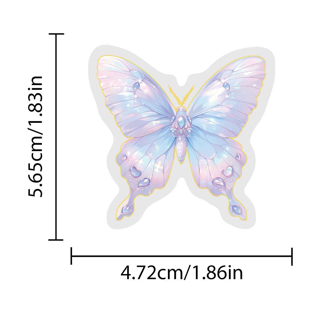 50 Iridescent Butterfly Hot Stamping PET Gem Transparent Stickers for Notebook, Guitar, Phone, Graffiti