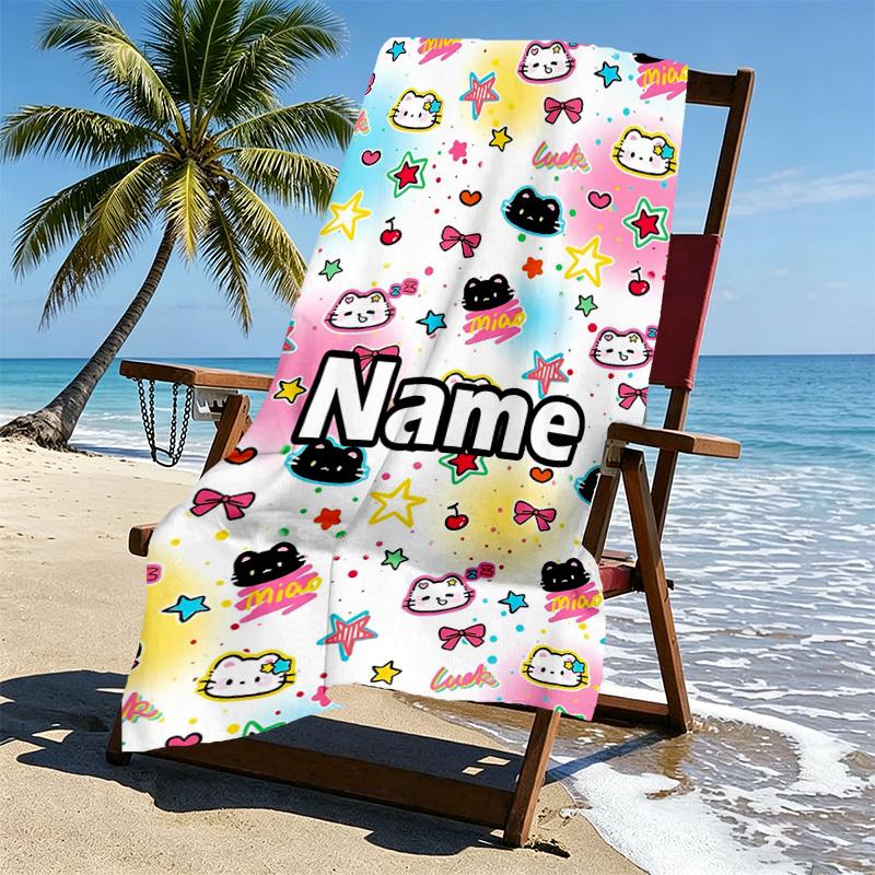 Custom Name Personalized Crayon Shin Print Beach Towel, for Trip Camping Beach Party Home Decor, Birthday Gift for Family & Friends