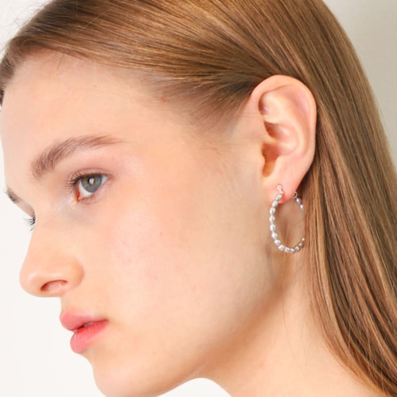 dfarbe silver natural gray freshwater pearl chandelier hoop earrings