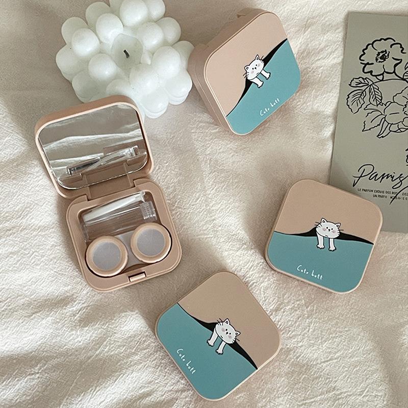 Ins Like A Fish Ретро Простой Конфетный Цвет Компактный Футляр Для Контактных Линз Партнер Коробка Коробка Для Ухода За Зрачками Откидная Крышка