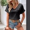 Женская мода новый V-образный вырез короткий рукав свободный повседневный топ