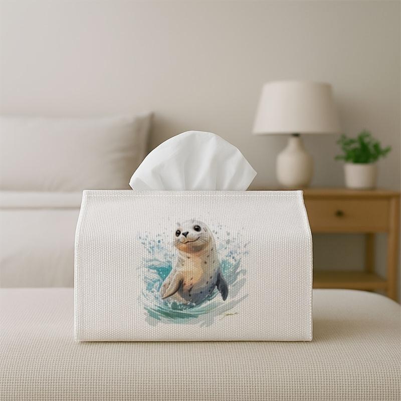 1pc Watercolor Cute Modern Tissue Box - Seal Animal Soft , Office, Parties, for Living Room, Kitchen, Events - Decorative Desk Decor, Home Organizati