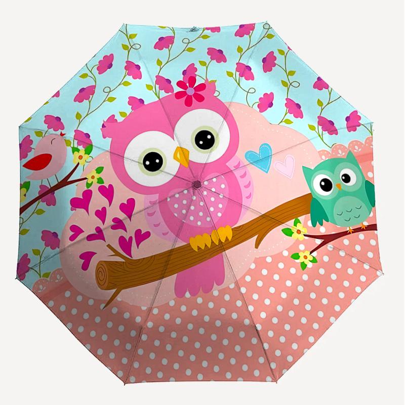 1PC Owl, Flowers Umbrella-8-Rib Reinforced, Automatic Open, Lightweight & Durable, Cute Fashion Accessory for Outdoor-T171