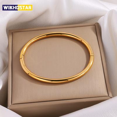 Водонепроницаемые браслеты-манжеты из нержавеющей стали для женщин, гладкие металлические открывающиеся браслеты, ювелирный подарок