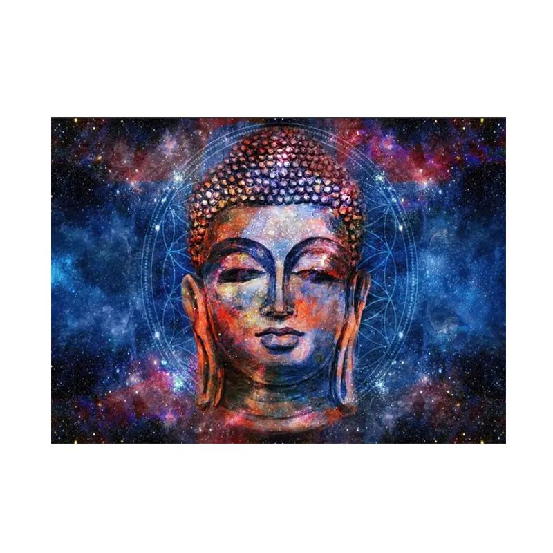 Retro Meditation Buddha Image Oil Painting Buddhist Poster Printing Canvas Wall Art Picture for Living Room Home Decoration