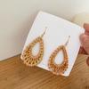 Earrings Gift Ear Geometric Stud Dangle Jewelry Women Woven Straw Rattan Wooden  Unique