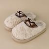 New Autumn and Winter Cotton Slippers Cotton-filled Wool Splicing Plaid Belt Bow Non-slip Warm Cotton Slippers