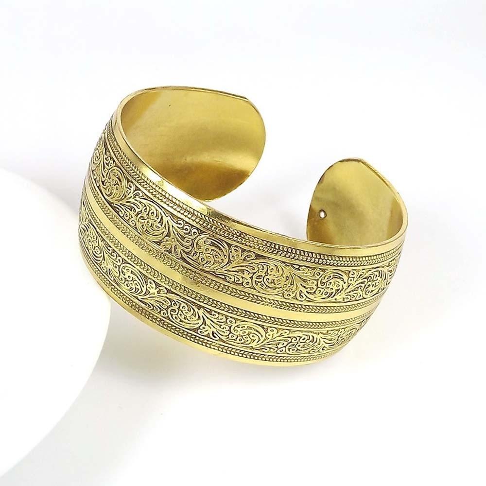 Vintage Carved Wide Bracelet Lotus Thai Wrist Jewelry Classical Silver Opening Bangle  Girls