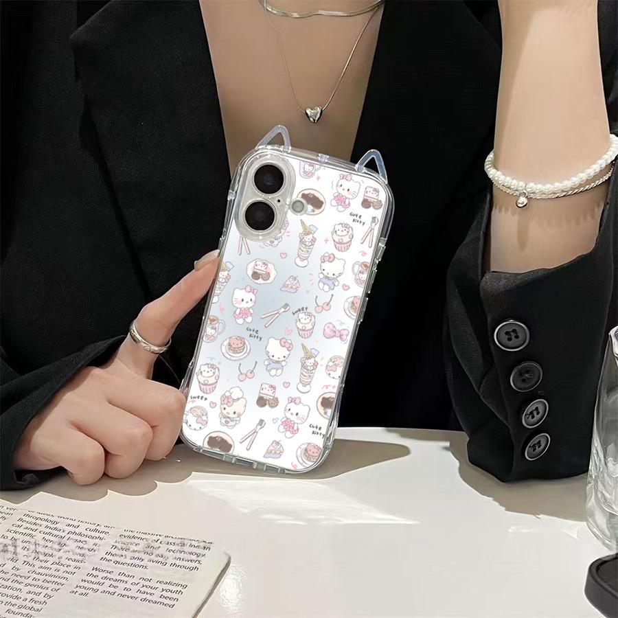 Чехол для телефона Sanrio с ушками кошки и яблоком для iPhone 16/11