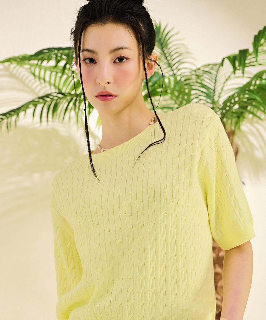 CHASECULT Women'S Cable Short Sleeve Sweater-Dbrg5673D06