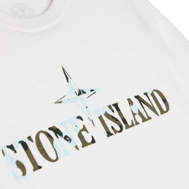 STONE ISLAND Футболка с принтом букв Круглый вырез Хлопок Короткий рукав Детские топы Белый 791621051-V0093