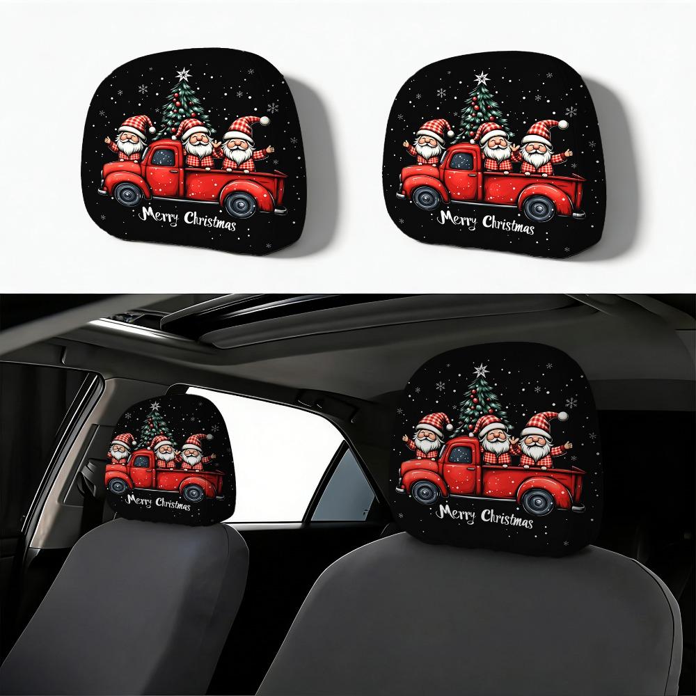 2pcs Universal Christmas Car Headrest Cover Ideal for Road Trips, Pickin