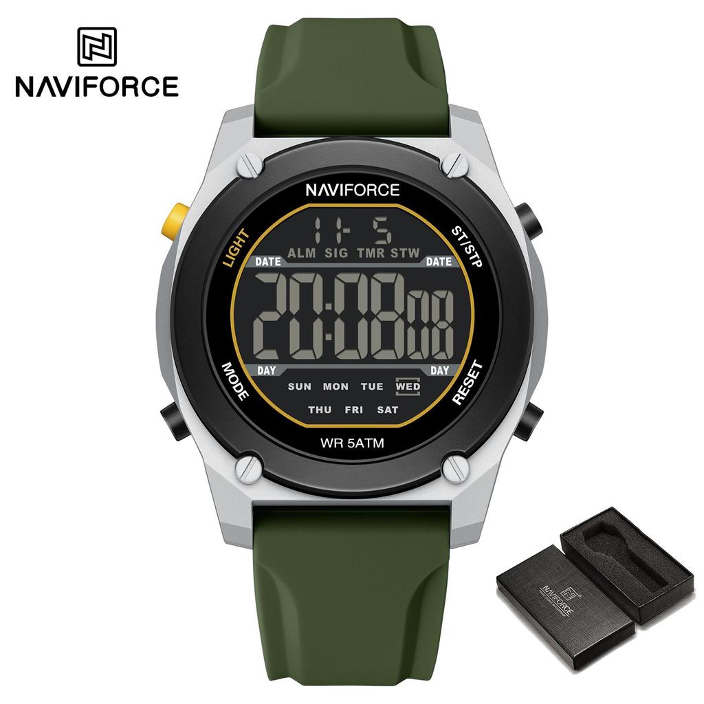 Naviforce Оригинальные мужские цифровые часы с ЖК-дисплеем, дата, календарь, секундомер, будильник, силиконовый ремешок, ночной узор, водонепроницаемые мужские часы NF7134