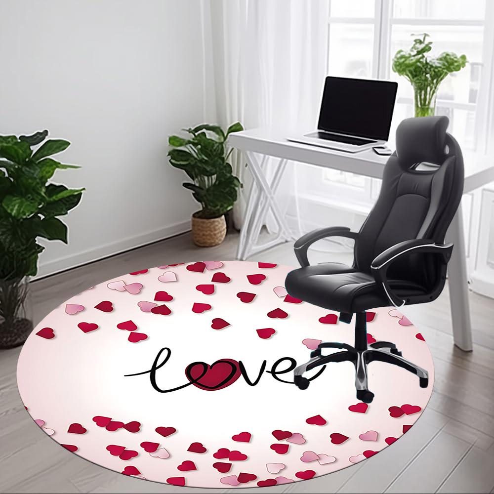 1pc Love Hearts Carpet for Office Non Slip, Round Carpet, Soft & Comfortable, Carpet for Office, Lightweight Round Floor Mat