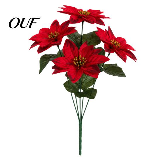 Realistic Faux Dieffenbachia 5/7/10/12 Heads Artificial Poinsettia Flowers, Christmas Fake Floral Berry Centerpiece, Long Lasting Green Leaves