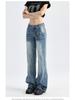 Женские джинсы клеш с низкой посадкой в стиле ретро - Коллекция Весна/Осень 2025, Универсальный свободный крой, Прямые штанины, Длина в пол.