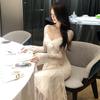 2025 New Women's Clothing Temperament Gentle Square Neck Lace Slim Fishtail Dress