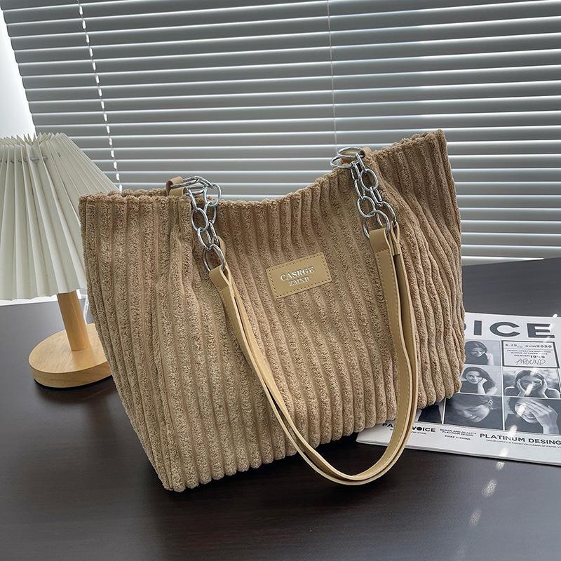 Stylish Soft Corduroy Tote Bag for Women Large Plush Shoulder Bag with Zip Large Capacity Women's Handbag