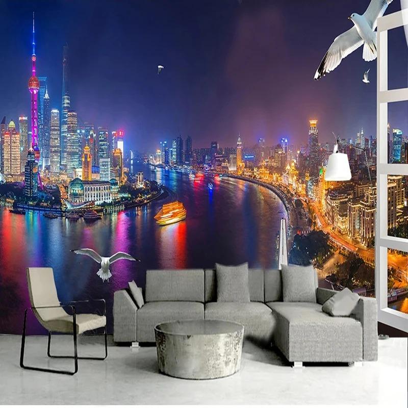 Beautiful Night View Photo Murals Living Room Sofa Background Wall Decor 3d Wallpaper