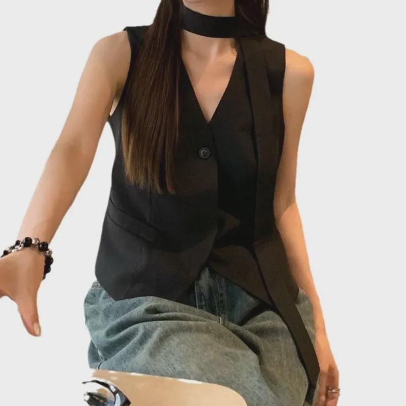 Женский облегающий жилет без рукавов с лентой 2024 года — идеальный вариант для лета