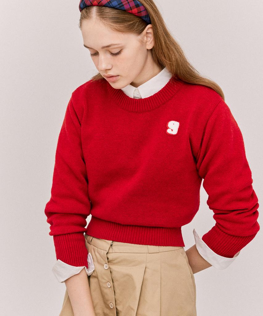 GREEMY G Logo Round Neck Knit - Red