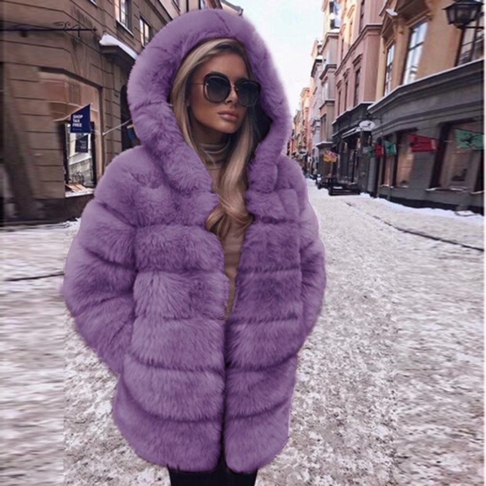 (SU)Women Fashion Luxury Faux Coat Hooded Autumn Winter Warm Overcoat