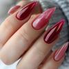 24 шт. простые винно-красные накладные ногти с клеем, миндалевидные накладные ногти средней длины, носимые овальные типсы с круглой головкой и полным покрытием