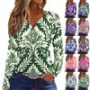 Women's T Shirt Tee Button Long Sleeve Daily Weekend Fashion Basic V Neck Retro Printing Regular Top