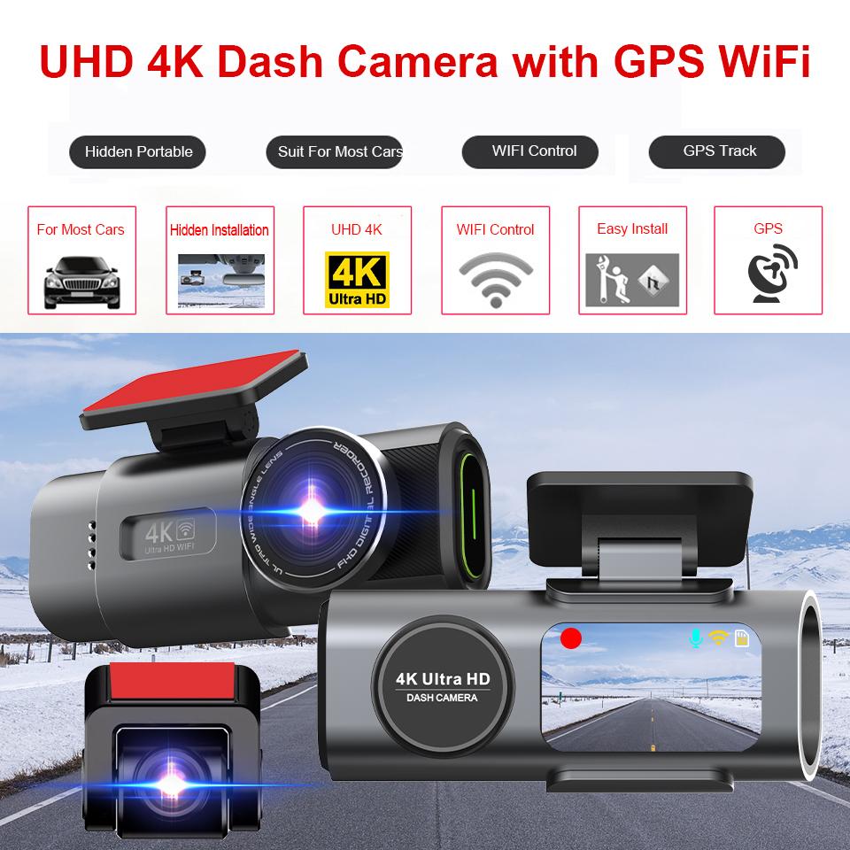 E-ACE Мини-видеорегистратор 4K, GPS, Wi-Fi, 24 часа, двойной объектив для парковки, камера заднего вида 1080P, черный ящик ночного видения для автомобиля