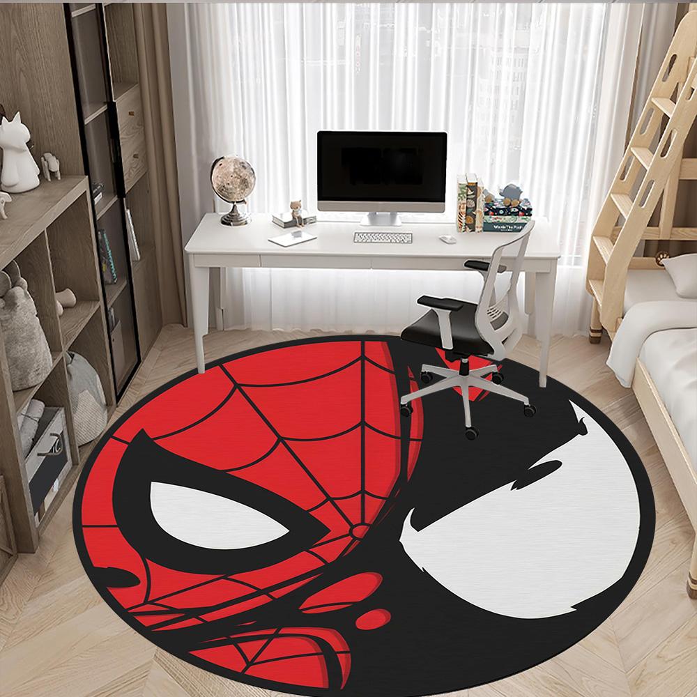 1pc Spiderman Web Icon Round Rug Flannel Fun Playful Design Living Room Bedroom Floor Mat Home Decoration Kids Room Carpet Y82857