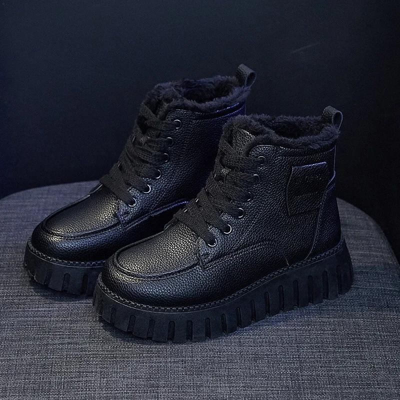 Зимние женские теплые короткие плюшевые хлопковые туфли, модные туфли на платформе со шнуровкой для женщин, повседневные ботильоны, высокие кроссовки