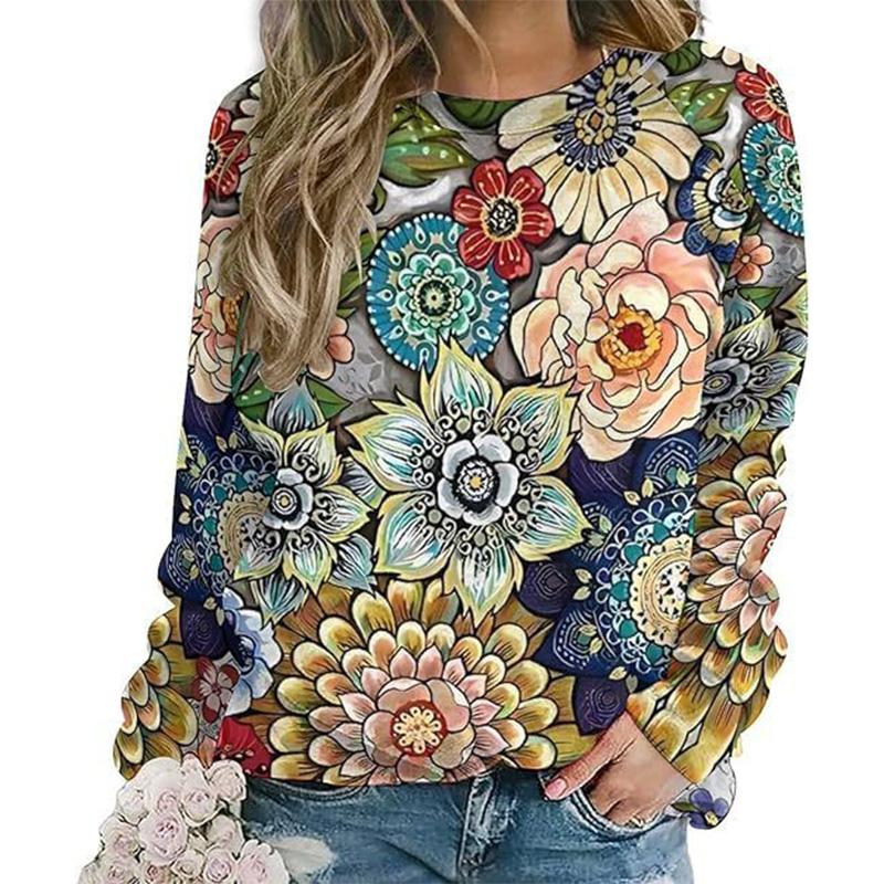 Мандала Цветок Толстовка Цветочный 3D Принт Толстовка Женская Новые Толстовки С О-Образным Вырезом Уличная Одежда Оверсайз Харадзюку Пуловер Женская Одежда