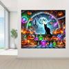 Halloween photography backdrop - terrifying black cat, glowing pumpkin lantern, magic potion bottle - ghost castle stone wallzyc
