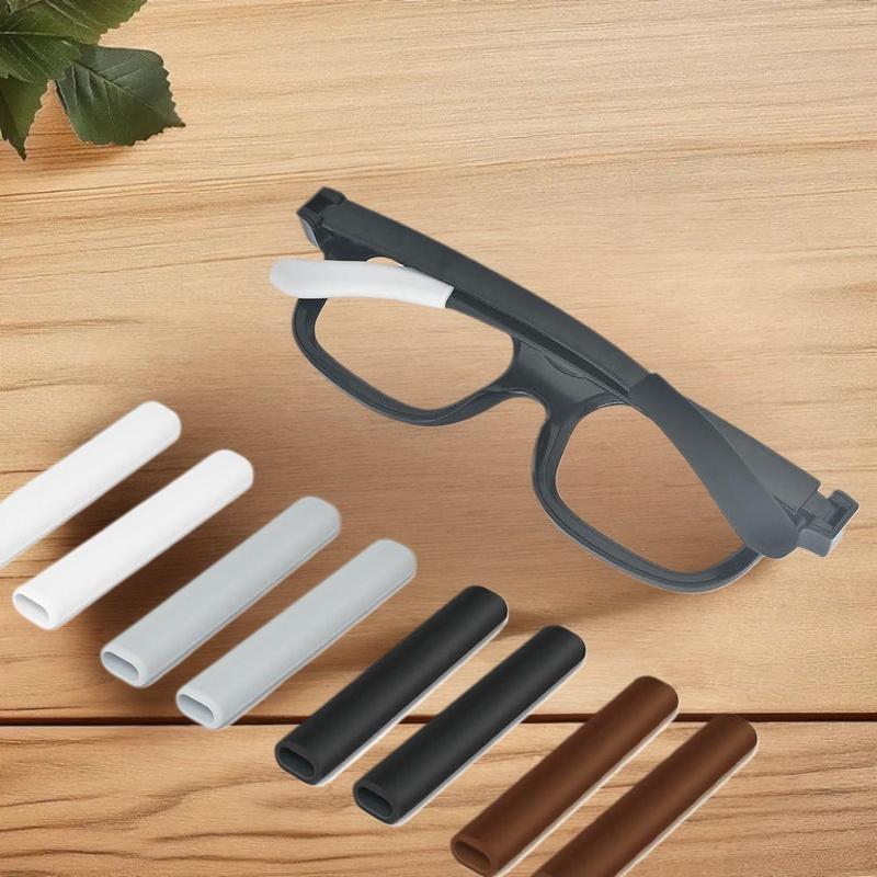 2Pairs Silicone Anti-Slip Covers with Ear Hooks Tips for Sunglasses and Eyeglass Temples, Available in Black, White, Brown
