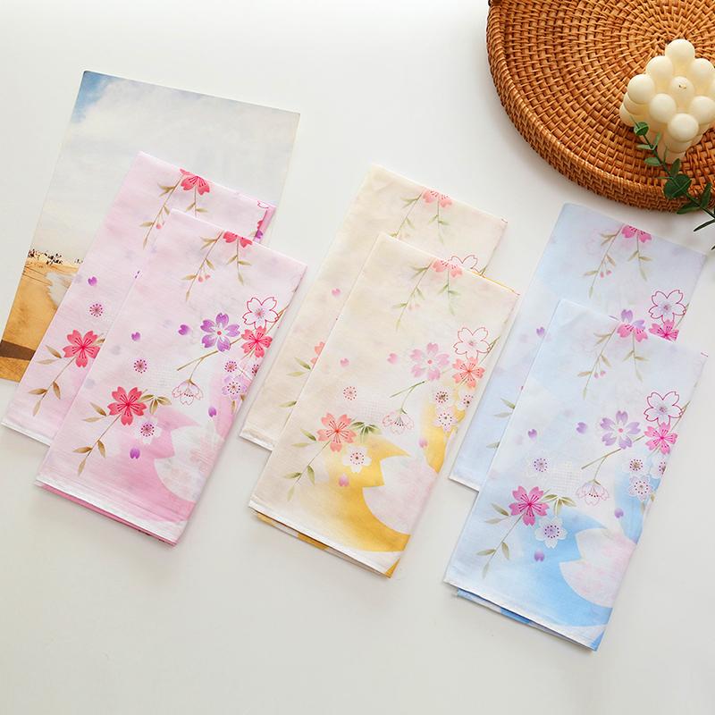 3Pcs/Pack Wedding Party Women Handkerchiefs Japanese Style Hand Towel Bandannas Cherry Blossom Ladies' 43x43CM Cotton